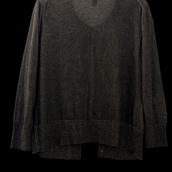 ST JOHN cardigan sweater, Large, dark gray, buttons, fabric cutouts down front. - Picture 2 of 8